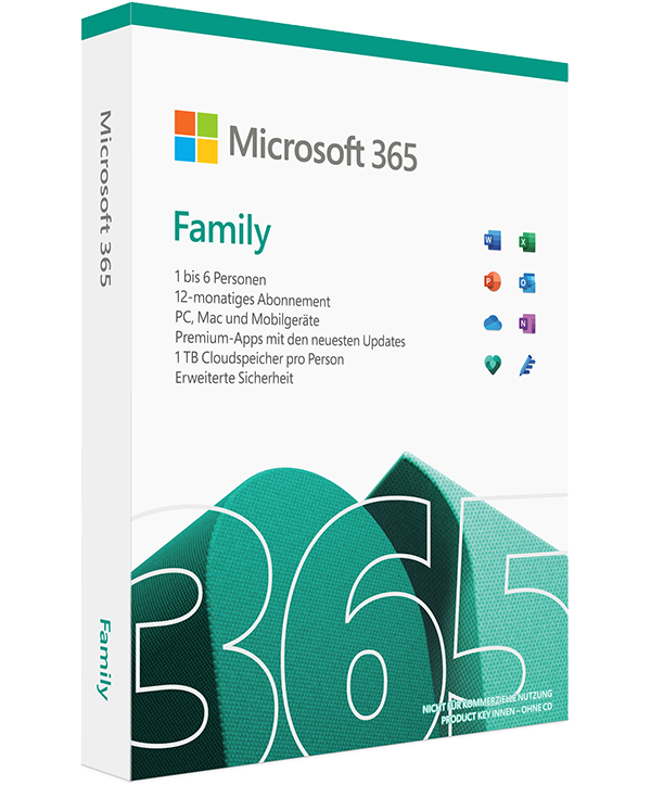 Microsoft 365 Family 1 Jahr 6 PCs/Macs + 6 Tablets (6 Personen) (6GQ-00092)