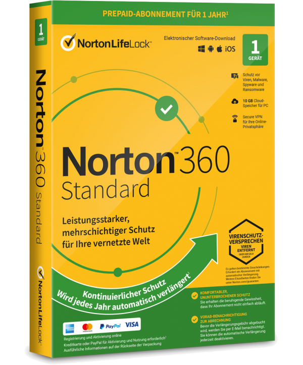 Norton 360 Standard 1 Gerät 1 Jahr + 10 GB MD (mit Abonnement) (deutsch)